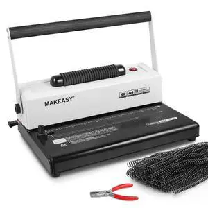 Coil Spiral Binding Machine 4:1 pitch - Manual Hole Punch - Electric Coil Inserter - Adjustable Side Margin - for Letter Size/A4/A5, Comes with 1 Box 5/16'' Plastic Coil Binding Spines & Plier Coil Spiral Binding Machine 4:1 pitch - Manual Hole Punch - Electric Coil Inserter - Adjustable Side Margin - for Letter Size/A4/A5, Comes with 1 Box 5/16'' Plastic Coil Binding Spines & Plier