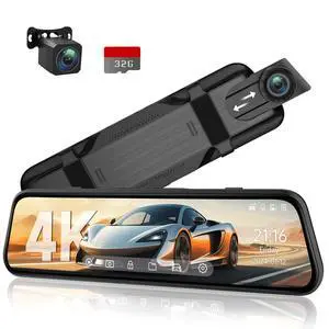 VT10 4K Mirror Dash Cam Front and Rear, 10" Touchscreen for Cars | 1080P Backup Camera, Voice Control, Night Vision, Reverse Assist, 32GB Card Included, G-Sensor, Loop Recording, 256GB Max VT10 4K Mirror Dash Cam Front and Rear, 10" Touchscreen for Cars | 1080P Backup Camera, Voice Control, Night Vision, Reverse Assist, 32GB Card Included, G-Sensor, Loop Recording, 256GB Max