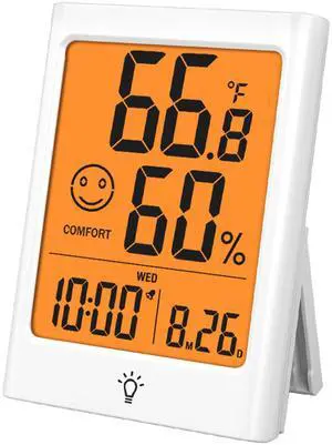 Digital Indoor Thermometer for Room, Smart Temperature Humidity Monitor with Backlight, Comfort Indicator, Max/Min Record, Time, Calendar, Alarm, °c/°f Switch for Bedroom, School Digital Indoor Thermometer for Room, Smart Temperature Humidity Monitor with Backlight, Comfort Indicator, Max/Min Record, Time, Calendar, Alarm, °c/°f Switch for Bedroom, School