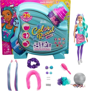 Barbie Color Reveal Doll, Glittery Purple with 25 Hairstyling & Party-Themed Surprises Including 10 Plug-in Hair Pieces Barbie Color Reveal Doll, Glittery Purple with 25 Hairstyling & Party-Themed Surprises Including 10 Plug-in Hair Pieces
