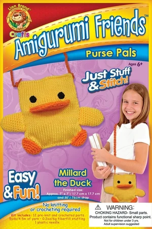 Lion Brand Yarn Amigurumi Friends Purse Pals Kit, Millard The Duck Lion Brand Yarn Amigurumi Friends Purse Pals Kit, Millard The Duck
