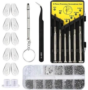 Kingsdun Eyeglass Repair Kit with 1100pcs Eye Glass Screws & Nose Pads Include 6pcs Phillips Flat Head Screwdriver Set & Curved Tip Tweezer for Sunglasses,Watch Clock (Small) Kingsdun Eyeglass Repair Kit with 1100pcs Eye Glass Screws & Nose Pads Include 6pcs Phillips Flat Head Screwdriver Set & Curved Tip Tweezer for Sunglasses,Watch Clock (Small)
