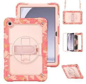 Case for Sam-sung Galaxy Tab A9 Plus 11 inch, Heavy Duty Shockproof Case with Rotatable Stand & Shoulder Strap, Camouflage Pink Case for Sam-sung Galaxy Tab A9 Plus 11 inch, Heavy Duty Shockproof Case with Rotatable Stand & Shoulder Strap, Camouflage Pink