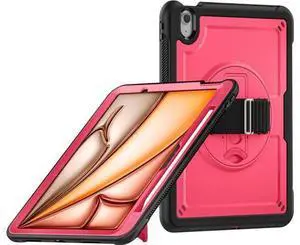 Case for iPad Air (2024) 11-inch M2 Chip Multilayered Rugged Durable Shockproof Tablet Cover with 360° Rotating Hand Strap Foldable Hidden Stand, Pink Case for iPad Air (2024) 11-inch M2 Chip Multilayered Rugged Durable Shockproof Tablet Cover with 360° Rotating Hand Strap Foldable Hidden Stand, Pink