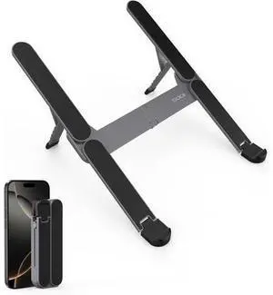 Ultra Compact Foldable Laptop Stand - Portable Laptop Stand for Desk & Travel Use, Ergonomic Aluminum Computer Stand Holder with Adjustable Height for MacBook, Tablet 10-16", Black Ultra Compact Foldable Laptop Stand - Portable Laptop Stand for Desk & Travel Use, Ergonomic Aluminum Computer Stand Holder with Adjustable Height for MacBook, Tablet 10-16", Black