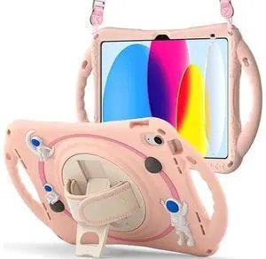 iPad 10th Generation 10.9'' Kids Case, iPad 10th Gen 10.9 Rugged Shockproof Protective Rubber Case with Kickstand/Hand Strap/Shoulder Strap Handle Grip & Pencil Holder, Sakura Pink iPad 10th Generation 10.9'' Kids Case, iPad 10th Gen 10.9 Rugged Shockproof Protective Rubber Case with Kickstand/Hand Strap/Shoulder Strap Handle Grip & Pencil Holder, Sakura Pink
