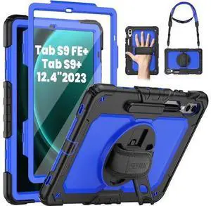 Case for Galaxy Tab S10+ Case 2024/ S9 FE+ Plus/ S9+ Plus 12.4 Inch 2023, Heavy Duty Shockproof Protective Case with Screen Protector, Stand, Hand/Shoulder Strap and Pen Holder, Blue Case for Galaxy Tab S10+ Case 2024/ S9 FE+ Plus/ S9+ Plus 12.4 Inch 2023, Heavy Duty Shockproof Protective Case with Screen Protector, Stand, Hand/Shoulder Strap and Pen Holder, Blue