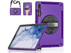 Case for Galaxy Tab S7 FE/S8 Plus/S7 Plus, Rugged Shockproof Case for Samsung Galaxy Tab S7 FE/S8 Plus/S7 Plus 12.4 Inch with Hand/Shoulder Strap-S Pen Holder-Rotating Kickstand,Purple Case for Galaxy Tab S7 FE/S8 Plus/S7 Plus, Rugged Shockproof Case for Samsung Galaxy Tab S7 FE/S8 Plus/S7 Plus 12.4 Inch with Hand/Shoulder Strap-S Pen Holder-Rotating Kickstand,Purple