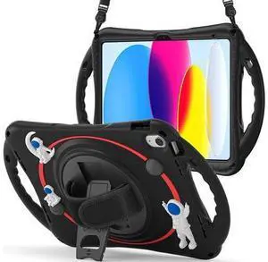 iPad 10th Generation 10.9'' Kids Case, iPad 10th Gen 10.9 Rugged Shockproof Protective Rubber Case with Kickstand/Hand Strap/Shoulder Strap Handle Grip & Pencil Holder, Black iPad 10th Generation 10.9'' Kids Case, iPad 10th Gen 10.9 Rugged Shockproof Protective Rubber Case with Kickstand/Hand Strap/Shoulder Strap Handle Grip & Pencil Holder, Black