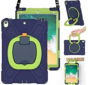 iPad Air 3 10.5 Inch 2019 Case, Hybrid Shockproof Rugged Silicone Case with Pencil Holder, Folding Hand Grip, Stable Kickstand,Carrying Shoulder Strap for iPad Pro 10.5 2017 Tablet-Navy+Green iPad Air 3 10.5 Inch 2019 Case, Hybrid Shockproof Rugged Silicone Case with Pencil Holder, Folding Hand Grip, Stable Kickstand,Carrying Shoulder Strap for iPad Pro 10.5 2017 Tablet-Navy+Green
