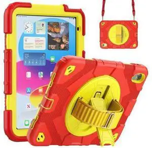 Pad 10th Generation Case 10.9'' with Screen Protector, 360° Rotating Handle Stand, Shoulder Strap & Pencil Holder, Heavy Duty Shockproof Case for Pad 10th Generation 2022 (Red+Yellow) Pad 10th Generation Case 10.9'' with Screen Protector, 360° Rotating Handle Stand, Shoulder Strap & Pencil Holder, Heavy Duty Shockproof Case for Pad 10th Generation 2022 (Red+Yellow)