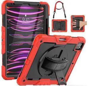 iPad Pro 12.9 Case 6th/ 5th/ 4th/ 3rd Generation, Heavy Duty Protection Shockproof Case with Screen Protector, 360° Rotating Stand/Handle/Shoulder Strap, Support Pencil 2 Charging, Red iPad Pro 12.9 Case 6th/ 5th/ 4th/ 3rd Generation, Heavy Duty Protection Shockproof Case with Screen Protector, 360° Rotating Stand/Handle/Shoulder Strap, Support Pencil 2 Charging, Red