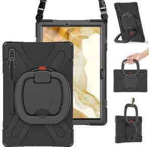 Galaxy Tab S8+/S7 FE/S7+ 12.4 Inch Case (SM-X800/T730/T970),Heavy Duty Rugged Silicone Case with S Pen Holder, Handle Strip, Stable Kickstand, Shoulder Strap for Samsung Tab S8 Plus 2022-Black Galaxy Tab S8+/S7 FE/S7+ 12.4 Inch Case (SM-X800/T730/T970),Heavy Duty Rugged Silicone Case with S Pen Holder, Handle Strip, Stable Kickstand, Shoulder Strap for Samsung Tab S8 Plus 2022-Black