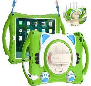 Kids Friendly Case for iPad 8th 7th Gen 10.2 2020 2019,Rubber Protective Cover with Carrying Strap, Handle Grip, Pencil Holder, Hand Strap, Kickstand for Apple iPad Air/Pro 10.5 2019/2017-Green Kids Friendly Case for iPad 8th 7th Gen 10.2 2020 2019,Rubber Protective Cover with Carrying Strap, Handle Grip, Pencil Holder, Hand Strap, Kickstand for Apple iPad Air/Pro 10.5 2019/2017-Green