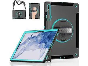 Case for Galaxy Tab S7 FE/S8 Plus/S7 Plus, Rugged Shockproof Case for Samsung Galaxy Tab S7 FE/S8 Plus/S7 Plus 12.4 Inch with Hand/Shoulder Strap-S Pen Holder-Rotating Kickstand, Sky Blue Case for Galaxy Tab S7 FE/S8 Plus/S7 Plus, Rugged Shockproof Case for Samsung Galaxy Tab S7 FE/S8 Plus/S7 Plus 12.4 Inch with Hand/Shoulder Strap-S Pen Holder-Rotating Kickstand, Sky Blue