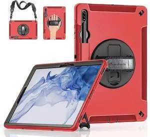 Case for Galaxy Tab S7 FE/S8 Plus/S7 Plus, Rugged Shockproof Case for Samsung Galaxy Tab S7 FE/S8 Plus/S7 Plus 12.4 Inch with Hand/Shoulder Strap-S Pen Holder-Rotating Kickstand, Red Case for Galaxy Tab S7 FE/S8 Plus/S7 Plus, Rugged Shockproof Case for Samsung Galaxy Tab S7 FE/S8 Plus/S7 Plus 12.4 Inch with Hand/Shoulder Strap-S Pen Holder-Rotating Kickstand, Red