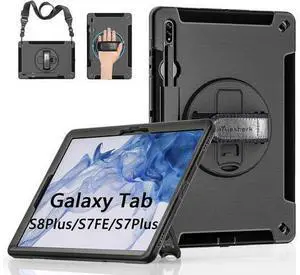 Case for Galaxy Tab S7 FE/S8 Plus/S7 Plus, Military Grade Shockproof Case with Hand/Shoulder Strap-S Pen Holder-Rotating Kickstand for Samsung Galaxy Tab S7 FE/S8 Plus/S7 Plus 12.4 Inch Case for Galaxy Tab S7 FE/S8 Plus/S7 Plus, Military Grade Shockproof Case with Hand/Shoulder Strap-S Pen Holder-Rotating Kickstand for Samsung Galaxy Tab S7 FE/S8 Plus/S7 Plus 12.4 Inch