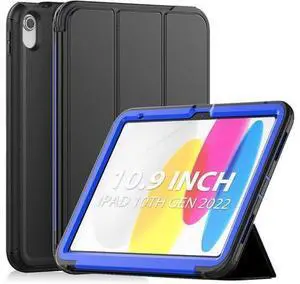iPad 10th Generation 10.9 Inch 2022 Release, Durable Sturdy Heavy Duty Shockproof Protection Folio Stand Case with Smart Cover Auto Sleep/Wake for iPad 10.9 Case, Black/Blue iPad 10th Generation 10.9 Inch 2022 Release, Durable Sturdy Heavy Duty Shockproof Protection Folio Stand Case with Smart Cover Auto Sleep/Wake for iPad 10.9 Case, Black/Blue