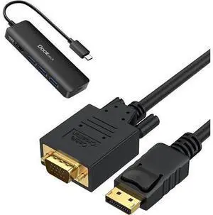 CableCreation DisplayPort to VGA Cable 6ft Bundle with with 5-in-1 USB C Hub with 4K 60Hz HDMI, 100W Power Delivery, 3 USB 3.0 Data Port for MacBook Pro/Air 2020, IPad Pro/Air 2020 and More CableCreation DisplayPort to VGA Cable 6ft Bundle with with 5-in-1 USB C Hub with 4K 60Hz HDMI, 100W Power Delivery, 3 USB 3.0 Data Port for MacBook Pro/Air 2020, IPad Pro/Air 2020 and More