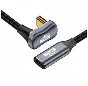 0.5M Opposite U Shape Back Angled USB-C USB 3.1 Type C Male to Female Extension Data Cable 10Gbps 100W with Sleeve 0.5M Opposite U Shape Back Angled USB-C USB 3.1 Type C Male to Female Extension Data Cable 10Gbps 100W with Sleeve