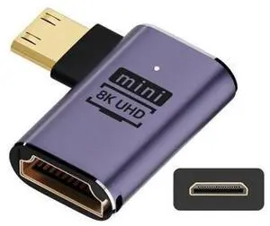 HKCY Right Angled Mini HDMI Male to HDMI 2.1 Female UHD Extension Gold Converter Adapter Support 8K 60hz HDTV HKCY Right Angled Mini HDMI Male to HDMI 2.1 Female UHD Extension Gold Converter Adapter Support 8K 60hz HDTV