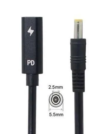 SM Type C USB-C Female Input to DC 5.5*2.5mm Power PD Charge Cable fit for Laptop 18-20V SM Type C USB-C Female Input to DC 5.5*2.5mm Power PD Charge Cable fit for Laptop 18-20V