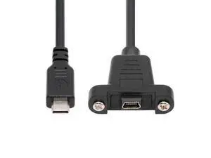 USB2.0 Mini 5Pin Female to Type-C USB-C Male Power Cable 480Mbps Data with Panel Mount Holes 30cm USB2.0 Mini 5Pin Female to Type-C USB-C Male Power Cable 480Mbps Data with Panel Mount Holes 30cm