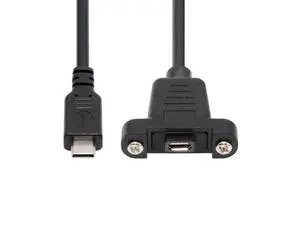 USB2.0 Micro 5Pin Female to Type-C USB-C Male Power Cable 480Mbps Data with Panel Mount Holes 50cm USB2.0 Micro 5Pin Female to Type-C USB-C Male Power Cable 480Mbps Data with Panel Mount Holes 50cm