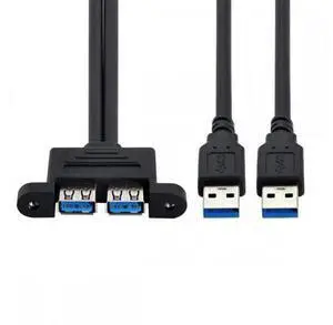 Dual USB 3.0 Male to Female Type-A Panel Type Header Cable Horizontal Flat Connector Dual Ports 50cm Dual USB 3.0 Male to Female Type-A Panel Type Header Cable Horizontal Flat Connector Dual Ports 50cm