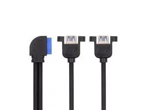 HKCY Right Angled 19/20Pin Header to USB 3.0 Dual Ports Female Screw Mount Type Cable 90 Degree 5Gbps HKCY Right Angled 19/20Pin Header to USB 3.0 Dual Ports Female Screw Mount Type Cable 90 Degree 5Gbps