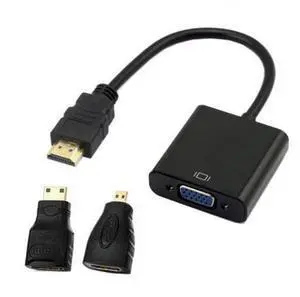 SM HDMI Source to VGA Female Output Cable with Micro & Mini HDMI Adapter for Projector Monitor PC Laptop Black SM HDMI Source to VGA Female Output Cable with Micro & Mini HDMI Adapter for Projector Monitor PC Laptop Black