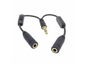 SM Black 3.5mm Stereo Male to Double 3.5mm Female Audio Headphone Y Splitter Cable with Volume Switch SM Black 3.5mm Stereo Male to Double 3.5mm Female Audio Headphone Y Splitter Cable with Volume Switch