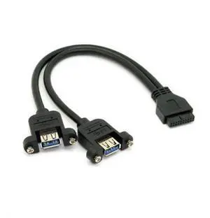 HKCY U3-088 USB 3.0 Dual Ports A Female Screw Mount Type to Motherboard 20pin Header cable Black HKCY U3-088 USB 3.0 Dual Ports A Female Screw Mount Type to Motherboard 20pin Header cable Black