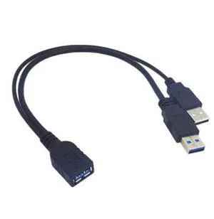 SM Black USB 3.0 Female to Dual USB Male Extra Power Data Y Extension Cable for 2.5" Mobile Hard Disk SM Black USB 3.0 Female to Dual USB Male Extra Power Data Y Extension Cable for 2.5" Mobile Hard Disk