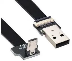 0.5M Down Angled USB 2.0 Type-A Male to Micro USB 5Pin Male Data Flat Slim FPC Cable for FPV & Disk & Phone 0.5M Down Angled USB 2.0 Type-A Male to Micro USB 5Pin Male Data Flat Slim FPC Cable for FPV & Disk & Phone