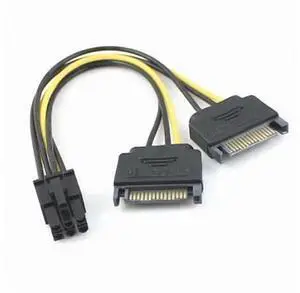 Dual two SATA 15 Pin Male M to PCI-e Express Card 6 Pin Female Graphics Video Card Power Cable 15cm Dual two SATA 15 Pin Male M to PCI-e Express Card 6 Pin Female Graphics Video Card Power Cable 15cm