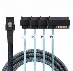 Internal 36 Pin Mini SAS SFF-8087 Host to 4 SFF-8482 Target SAS Hard Disk and SATA Power Cable 50cm Internal 36 Pin Mini SAS SFF-8087 Host to 4 SFF-8482 Target SAS Hard Disk and SATA Power Cable 50cm