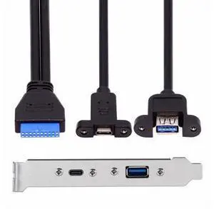 USB3.0 Motherboard 19/20Pin to Type-C USB-C & USB 3.0 Dual Ports Female PCI-E Back Panel 5Gbps Cable USB3.0 Motherboard 19/20Pin to Type-C USB-C & USB 3.0 Dual Ports Female PCI-E Back Panel 5Gbps Cable