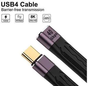 SM 13cm USB4 Extension Cable Slim Flat Male to Female 40Gbps with 100W Charging and 8K@60Hz Compatible with Thunderbolt3/4 SM 13cm USB4 Extension Cable Slim Flat Male to Female 40Gbps with 100W Charging and 8K@60Hz Compatible with Thunderbolt3/4