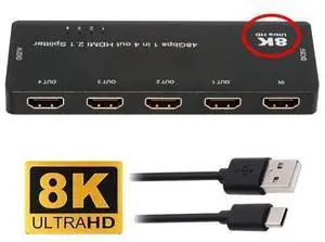 Cable HDMI Splitter 8K 60hz Ultra-HD Converter Compatible 2.1 Switch 1-IN-4-OUT 48Gbps UHD Hub Support HDCP SST Extended 4K@120hz 3.5mm Audio Cable HDMI Splitter 8K 60hz Ultra-HD Converter Compatible 2.1 Switch 1-IN-4-OUT 48Gbps UHD Hub Support HDCP SST Extended 4K@120hz 3.5mm Audio