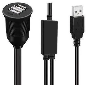 HKCY U2-024-1.0M 1m Waterproof Dustproof 480Mbps USB2.0 Type-A Male to Dual Female Hub Extension Data Power Cable Car Panel Mount Design HKCY U2-024-1.0M 1m Waterproof Dustproof 480Mbps USB2.0 Type-A Male to Dual Female Hub Extension Data Power Cable Car Panel Mount Design