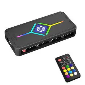 Computer case ARGB controller 5V 3-pin PWM temperature control expansion wireless remote control multi-fan hub with synchronized light effect Computer case ARGB controller 5V 3-pin PWM temperature control expansion wireless remote control multi-fan hub with synchronized light effect