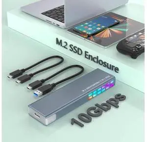 M.2 NVMe and SATA SSD Enclosure Tool-Free, 10Gbps USB 3.1 Gen2 Aluminum M.2 NVME NGFF SSD Enclosure, RGB NVMe SSD Enclosure Supports M and B&M Keys 2280/2230/ 2242/2260 SSDs(with USB C & USB A Cables) M.2 NVMe and SATA SSD Enclosure Tool-Free, 10Gbps USB 3.1 Gen2 Aluminum M.2 NVME NGFF SSD Enclosure, RGB NVMe SSD Enclosure Supports M and B&M Keys 2280/2230/ 2242/2260 SSDs(with USB C & USB A Cables)