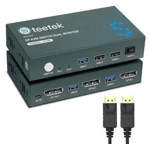 Steetek 2 Port DP USB 3.0 KVM Switch 4K@60Hz, KVM Switch Displayport 2 in 1 Out. KVM Switch for 2 Computer Share 1 Monitor and USB 3.0 Hub, Button Switch, with 2 DP and 2 USB 3.0 Cable Steetek 2 Port DP USB 3.0 KVM Switch 4K@60Hz, KVM Switch Displayport 2 in 1 Out. KVM Switch for 2 Computer Share 1 Monitor and USB 3.0 Hub, Button Switch, with 2 DP and 2 USB 3.0 Cable
