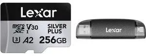 Dual-Slot USB-A/C Reader, 205MB/s Transfer Speed, Supports SD and microSD Cards +256GB Professional Silver Plus microSDXC Memory Card w/SD Adapter, UHS-I, C10, U3, V30, Full-HD (LMSSIPL256G-B2ANU) Dual-Slot USB-A/C Reader, 205MB/s Transfer Speed, Supports SD and microSD Cards +256GB Professional Silver Plus microSDXC Memory Card w/SD Adapter, UHS-I, C10, U3, V30, Full-HD (LMSSIPL256G-B2ANU)