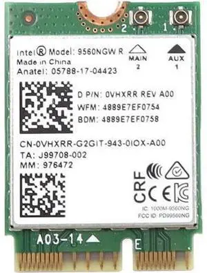 9560NGW R Wireless-AC 9560 PCI-Express M.2 2230 802.11ac WLAN Bluetooth 5.1 WiFi Card VHXRR 0VHXRR CN-0VHXRR Compatible Replacement Spare Part for Intel Compatible and Laptop Systems 9560NGW R Wireless-AC 9560 PCI-Express M.2 2230 802.11ac WLAN Bluetooth 5.1 WiFi Card VHXRR 0VHXRR CN-0VHXRR Compatible Replacement Spare Part for Intel Compatible and Laptop Systems