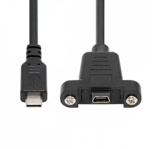 USB2.0 Mini 5Pin Female to Type-C USB-C Male Power Cable 480Mbps Data with Panel Mount Holes 30cm USB2.0 Mini 5Pin Female to Type-C USB-C Male Power Cable 480Mbps Data with Panel Mount Holes 30cm