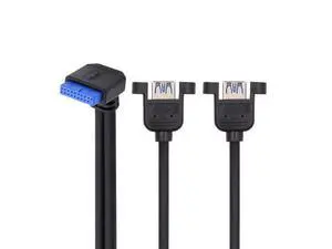 HKCY Up Angled 19/20Pin Header to USB 3.0 Dual Ports Female Screw Mount Type Cable 90 Degree 5Gbps HKCY Up Angled 19/20Pin Header to USB 3.0 Dual Ports Female Screw Mount Type Cable 90 Degree 5Gbps