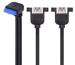 HKCY Down Angled 19/20Pin Header to USB 3.0 Dual Ports Female Screw Mount Type Cable 90 Degree 5Gbps HKCY Down Angled 19/20Pin Header to USB 3.0 Dual Ports Female Screw Mount Type Cable 90 Degree 5Gbps