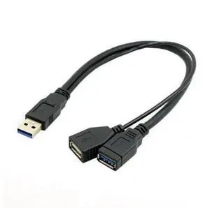 HKCY U3-041 Black USB 3.0 Male to Dual USB Female Extra Power Data Y Extension Cable for 2.5" Mobile Hard Disk HKCY U3-041 Black USB 3.0 Male to Dual USB Female Extra Power Data Y Extension Cable for 2.5" Mobile Hard Disk